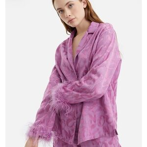 Purple Feather Cuff Button Down Shirt